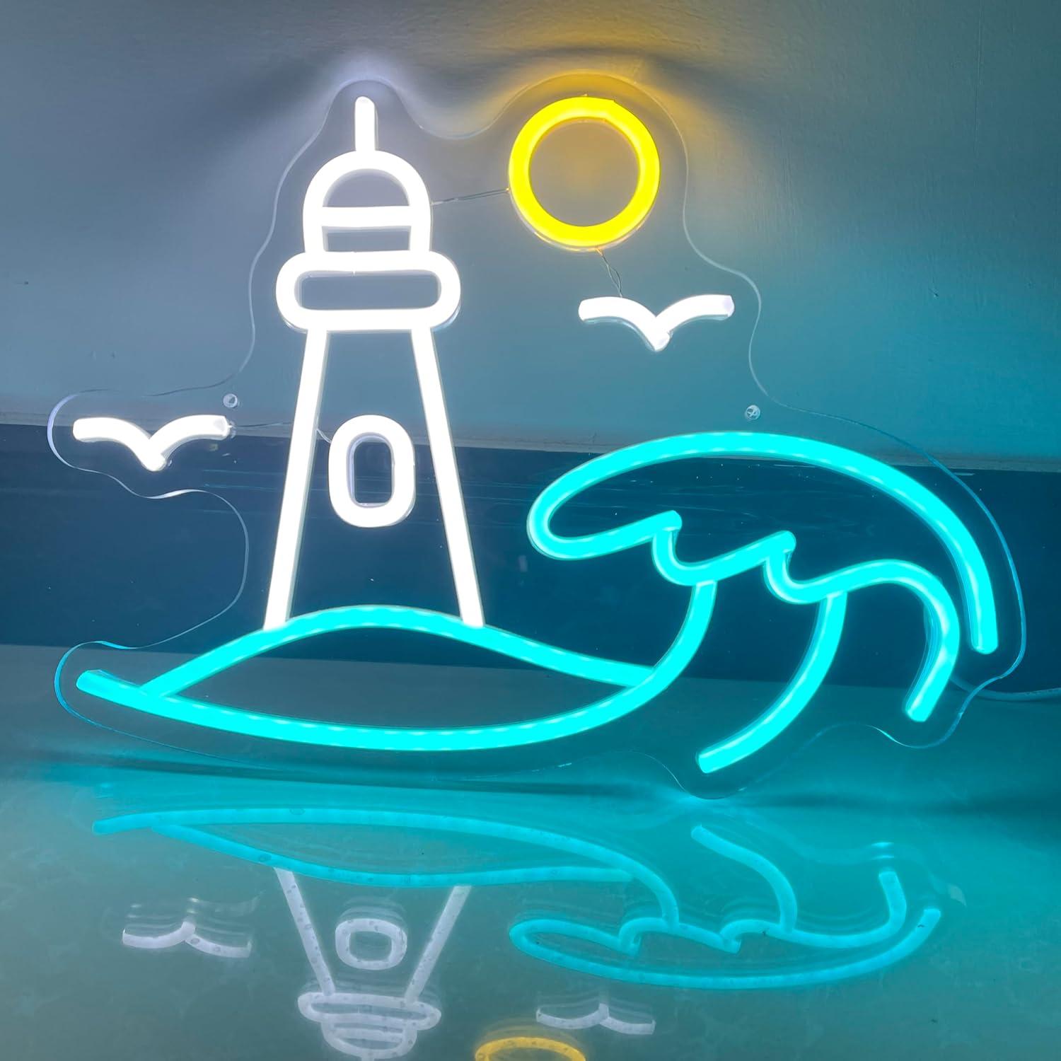 Party Games Night - Lighthouse Scene Neon Sign Seaside USB