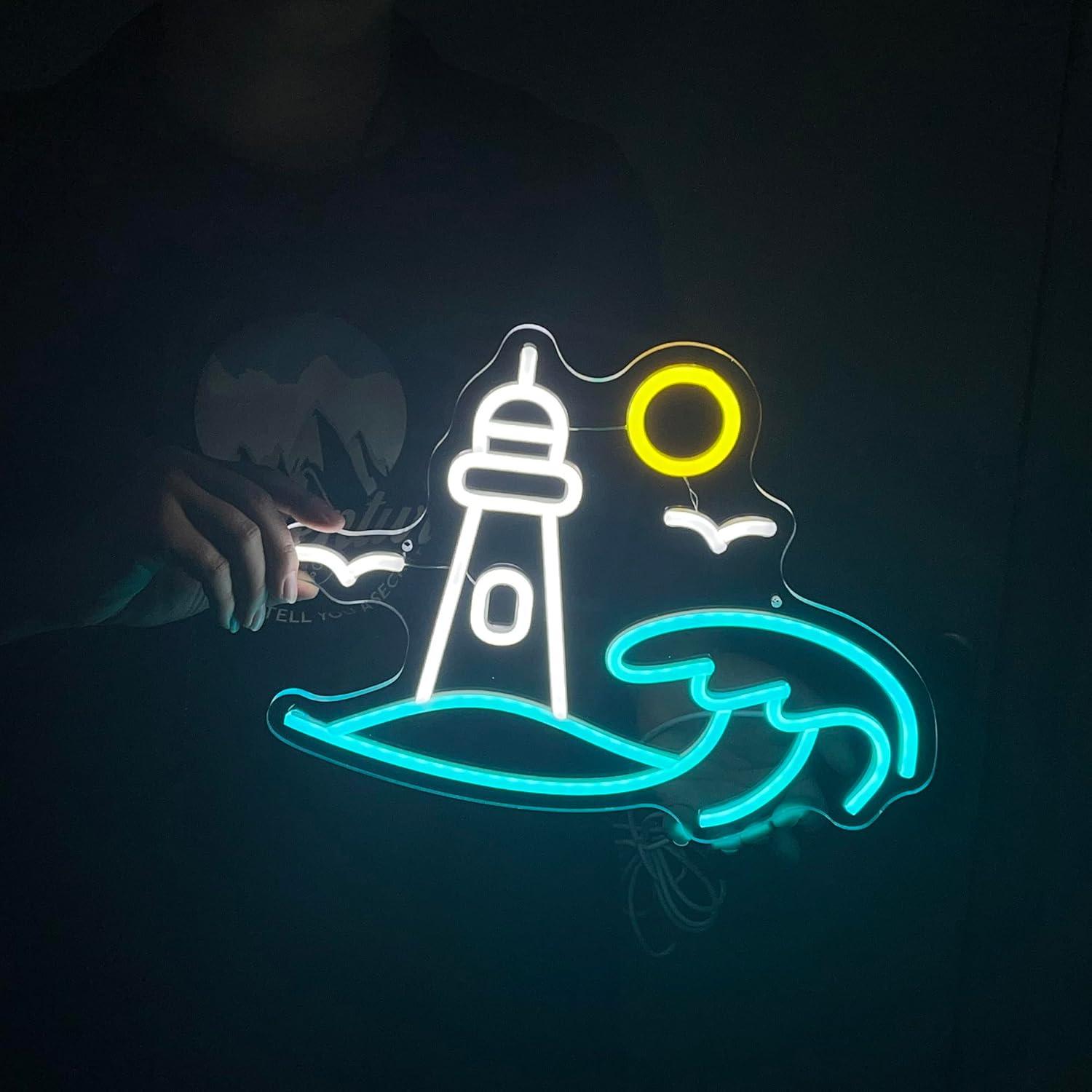Lighthouse Scene Neon Sign Sea - đánh giá và giá Party Games Night