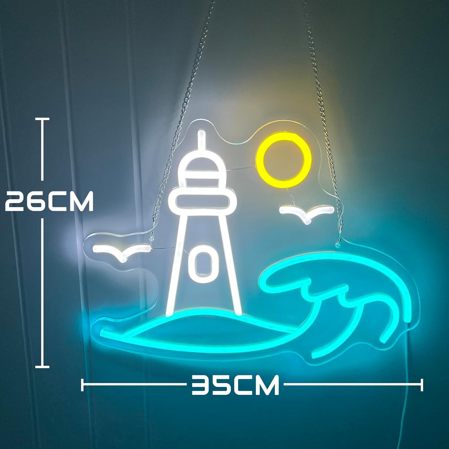 Lighthouse Scene Neon Sign Sea - đánh giá và giá Party Games Night